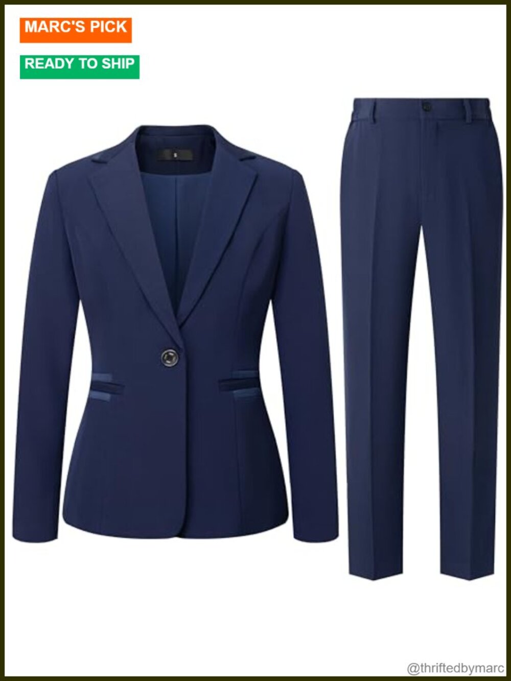 Women's 2 Piece Pantsuit One Button Blazer Slim Fit Business Suit Set